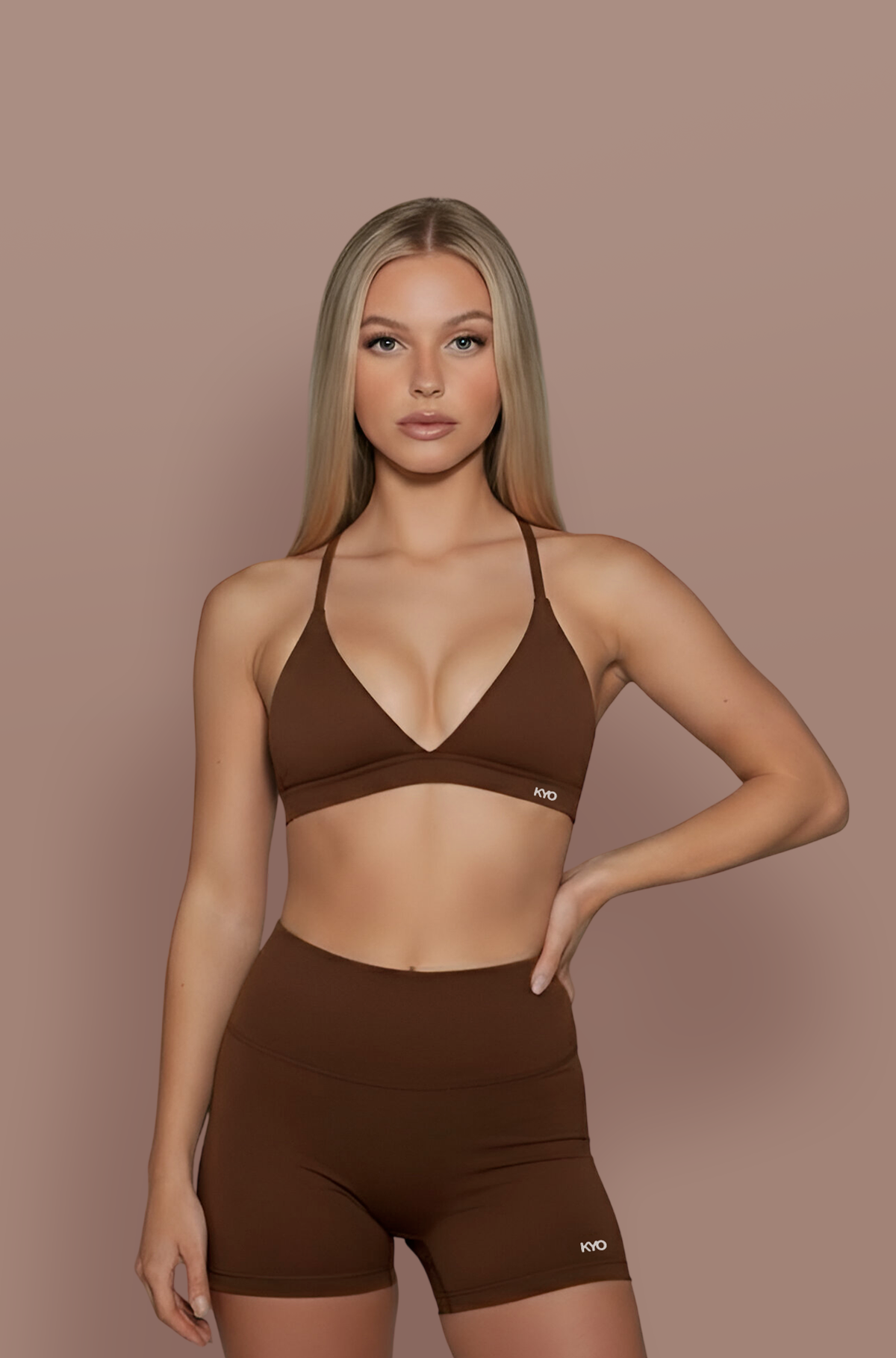 3-PIECE UZUME ZIP JACKET, CROP BRA & LEGGINGS BROWN