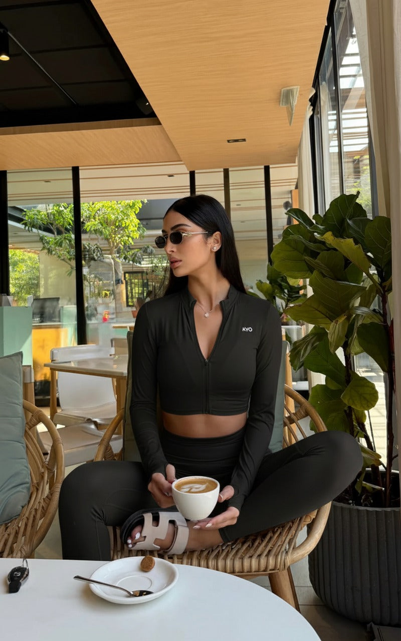 3-PIECE UZUME ZIP JACKET, CROP BRA & LEGGINGS BLACK