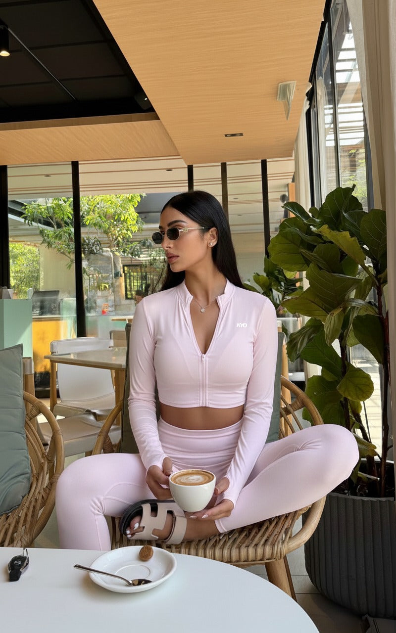 3-PIECE UZUME ZIP JACKET, CROP BRA & LEGGINGS BABY PINK